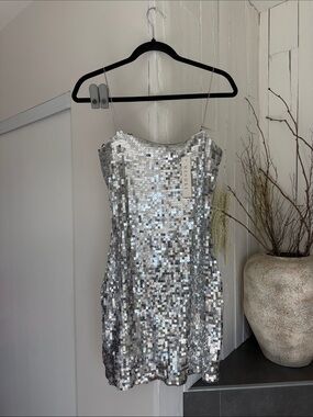 Meshki Silver Sequin Strapless Mini Dress